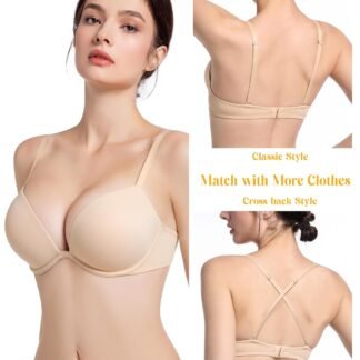 HACI Women's Push Up Bra Plunge Deep V Thick Padded Underwire Seamless Multiway Add 2 Cups