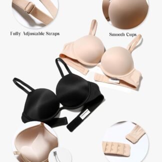 HACI Women's Push Up Bra Plunge Deep V Thick Padded Underwire Seamless Multiway Add 2 Cups