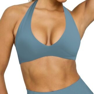 Halter Sports Bras for Women Minimal Deep V Neck Open Back Wireless Workout Gym Yoga Bra