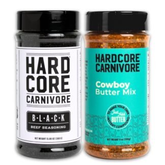 Hardcore Carnivore Black & Cowboy Butter Seasoning Duo (13 oz + 9 oz Shakers) Texas-Made, Brisket, BBQ, Grilling, Smoking Seasoning and Compound Butter