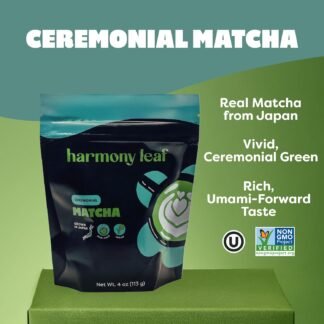 Harmony Leaf Ceremonial Grade Matcha Green Tea Powder, 4 oz, 50+ Servings, Smooth and Vibrant Matcha