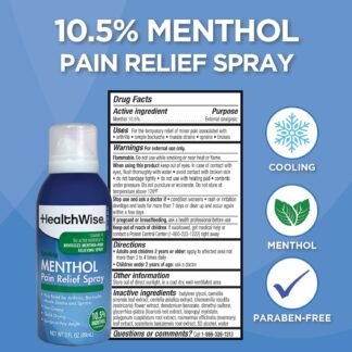 HealthWise 10.5% Menthol Pain Relief Spray | Cold Hot Sensation | 3 oz. 85 mL | Non-Greasy Formula | Immediate Penetrating Action | External Analgesic