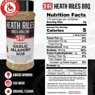 Heath Riles BBQ Rub - Garlic Jalapeño Seasoning, Champion Pitmaster Recipe, Legendary Rubs For Smoking & Grilling, 80+ BBQ Championships, 12 oz.
