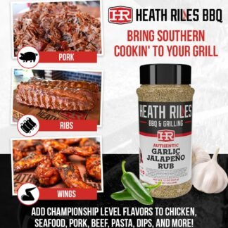 Heath Riles BBQ Rub - Garlic Jalapeño Seasoning, Champion Pitmaster Recipe, Legendary Rubs For Smoking & Grilling, 80+ BBQ Championships, 12 oz.