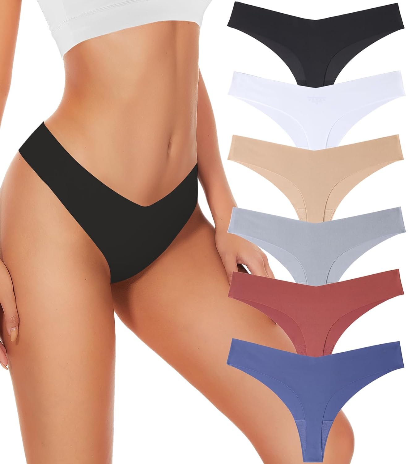 Hellopopgo Seamless Thongs For Women V-waisted No Show Thong Seamless Panties Breathable Comfortable Underwear Womens 6-Pack - lunas-mystic-emporium.com Hellopopgo Seamless Thongs For Women V-waisted No Show Thong Seamless Panties Breathable Comfortable Underwear Womens 6-Pack