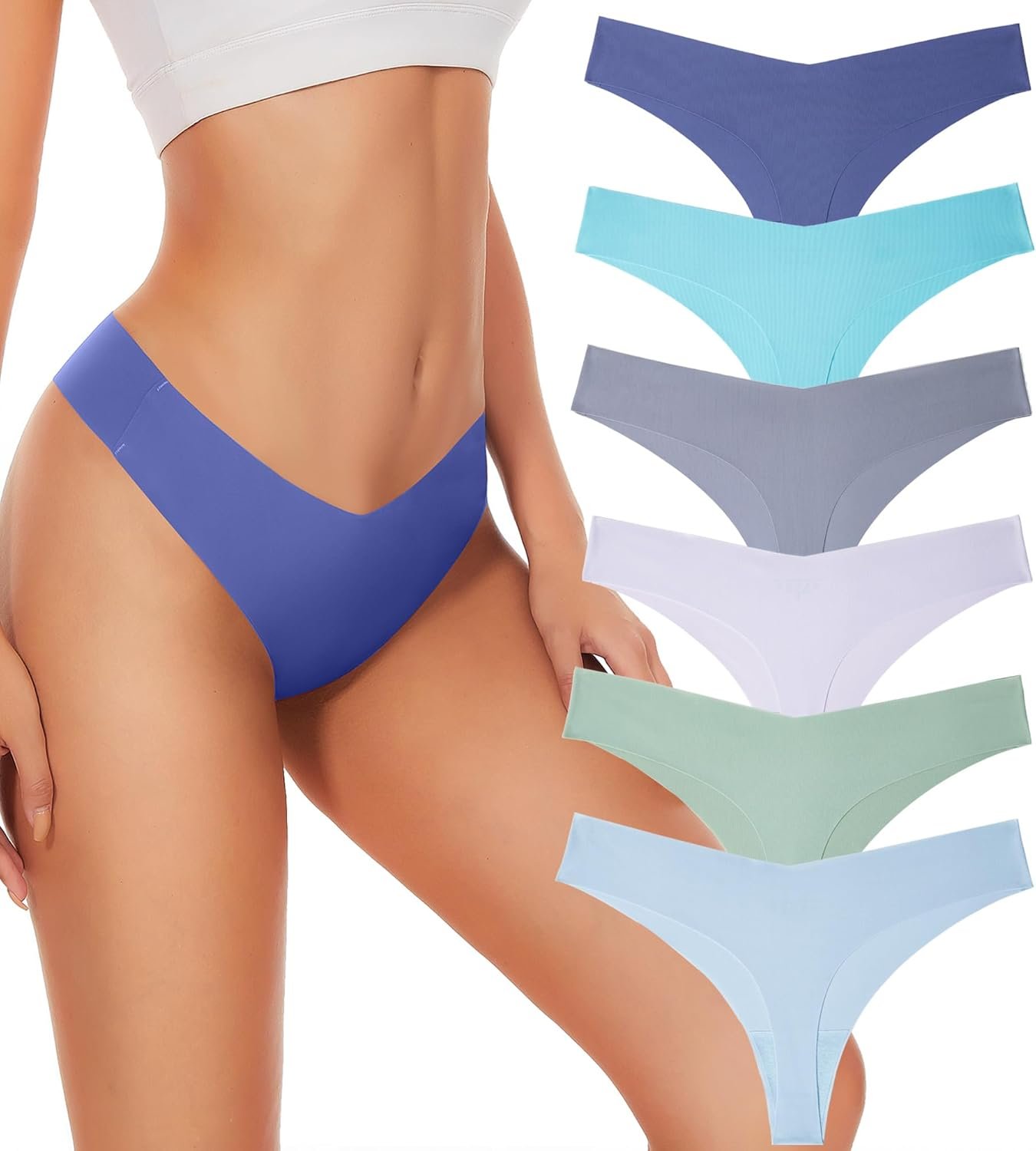 Hellopopgo Seamless Thongs For Women V-waisted No Show Thong Seamless Panties Breathable Comfortable Underwear Womens 6-Pack - lunas-mystic-emporium.com Hellopopgo Seamless Thongs For Women V-waisted No Show Thong Seamless Panties Breathable Comfortable Underwear Womens 6-Pack
