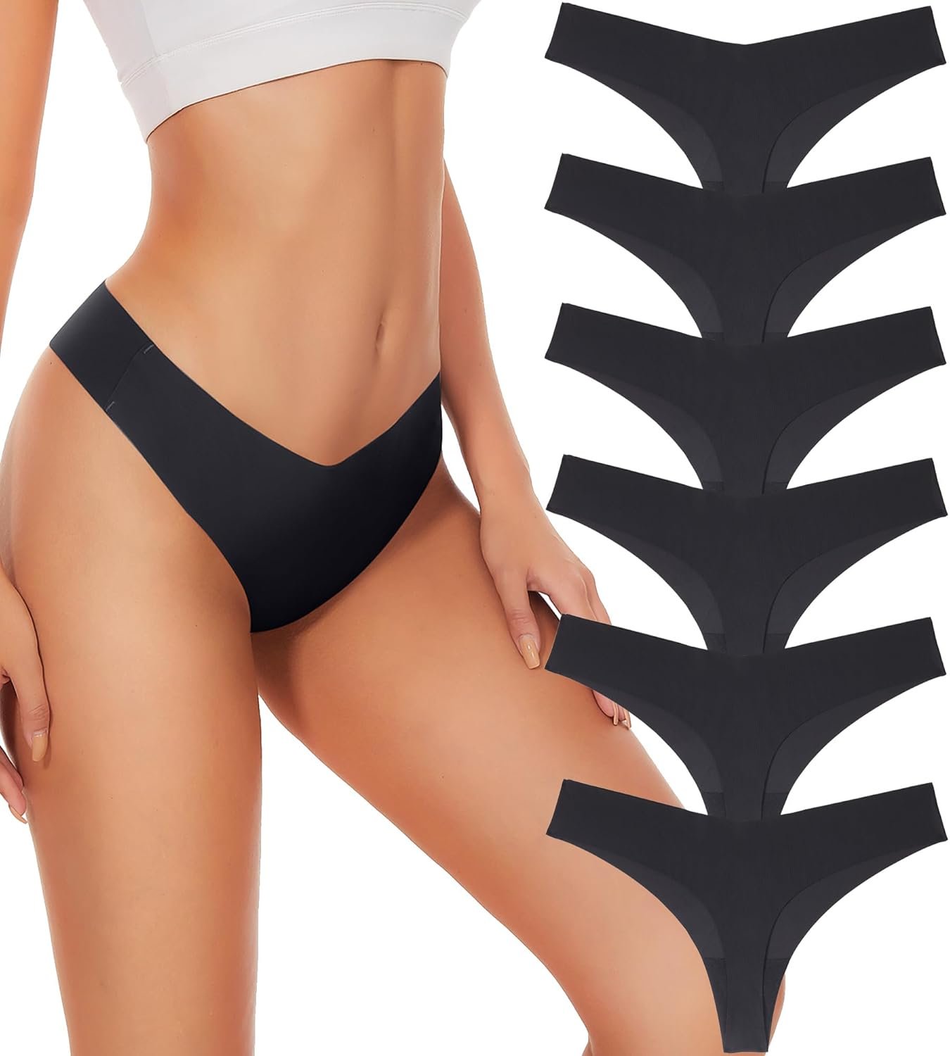 Hellopopgo Seamless Thongs For Women V-waisted No Show Thong Seamless Panties Breathable Comfortable Underwear Womens 6-Pack - lunas-mystic-emporium.com Hellopopgo Seamless Thongs For Women V-waisted No Show Thong Seamless Panties Breathable Comfortable Underwear Womens 6-Pack