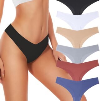 Hellopopgo Seamless Thongs For Women V-waisted No Show Thong Seamless Panties Breathable Comfortable Underwear Womens 6-Pack