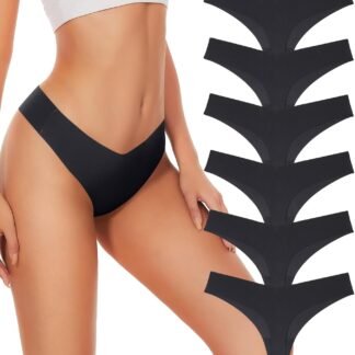 Hellopopgo Seamless Thongs For Women V-waisted No Show Thong Seamless Panties Breathable Comfortable Underwear Womens 6-Pack