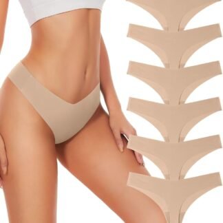 Hellopopgo Seamless Thongs For Women V-waisted No Show Thong Seamless Panties Breathable Comfortable Underwear Womens 6-Pack