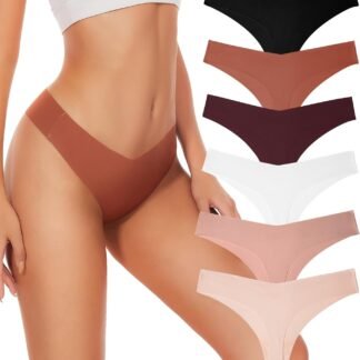 Hellopopgo Seamless Thongs For Women V-waisted No Show Thong Seamless Panties Breathable Comfortable Underwear Womens 6-Pack - lunas-mystic-emporium.com Hellopopgo Seamless Thongs For Women V-waisted No Show Thong Seamless Panties Breathable Comfortable Underwear Womens 6-Pack