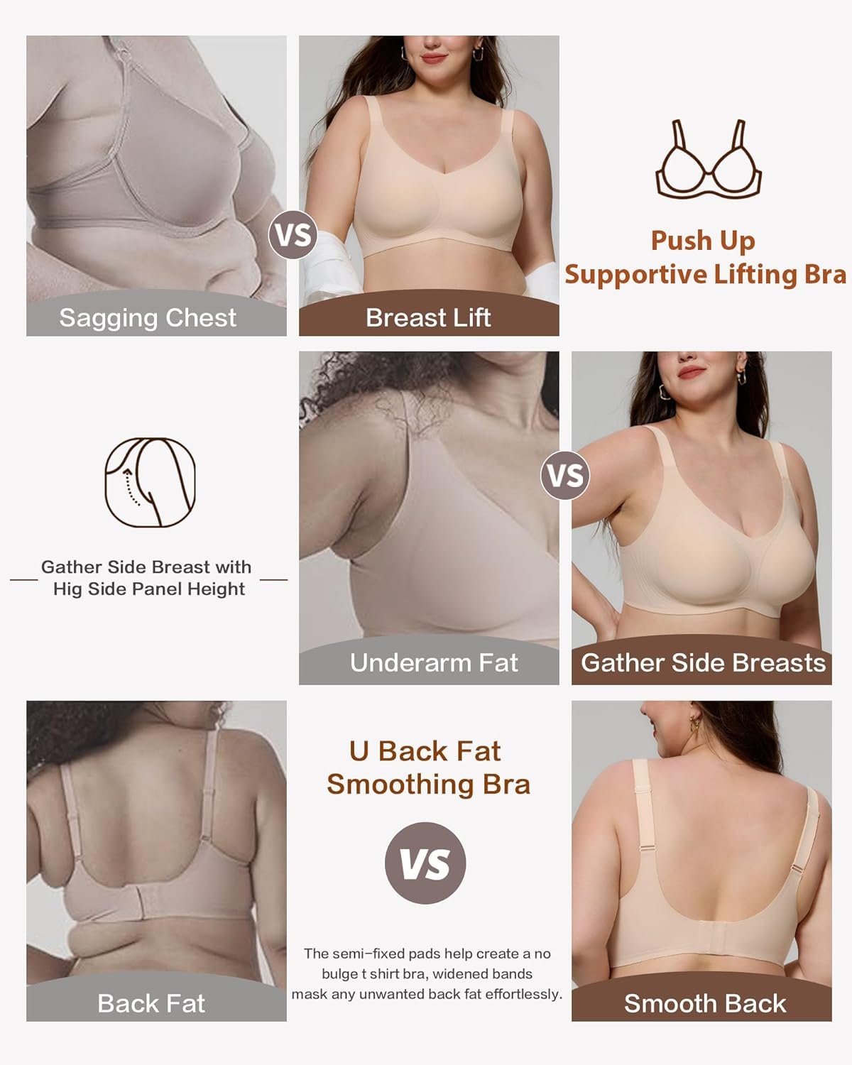 HORISUN Seamless Bras Full Coverage Wireless Push Up Bra for Women No Underwire Comfort V Neck Bralettes with Support - lunas-mystic-emporium.com HORISUN Seamless Bras Full Coverage Wireless Push Up Bra for Women No Underwire Comfort V Neck Bralettes with Support