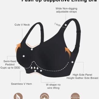 HORISUN Seamless Bras Full Coverage Wireless Push Up Bra for Women No Underwire Comfort V Neck Bralettes with Support - lunas-mystic-emporium.com HORISUN Seamless Bras Full Coverage Wireless Push Up Bra for Women No Underwire Comfort V Neck Bralettes with Support