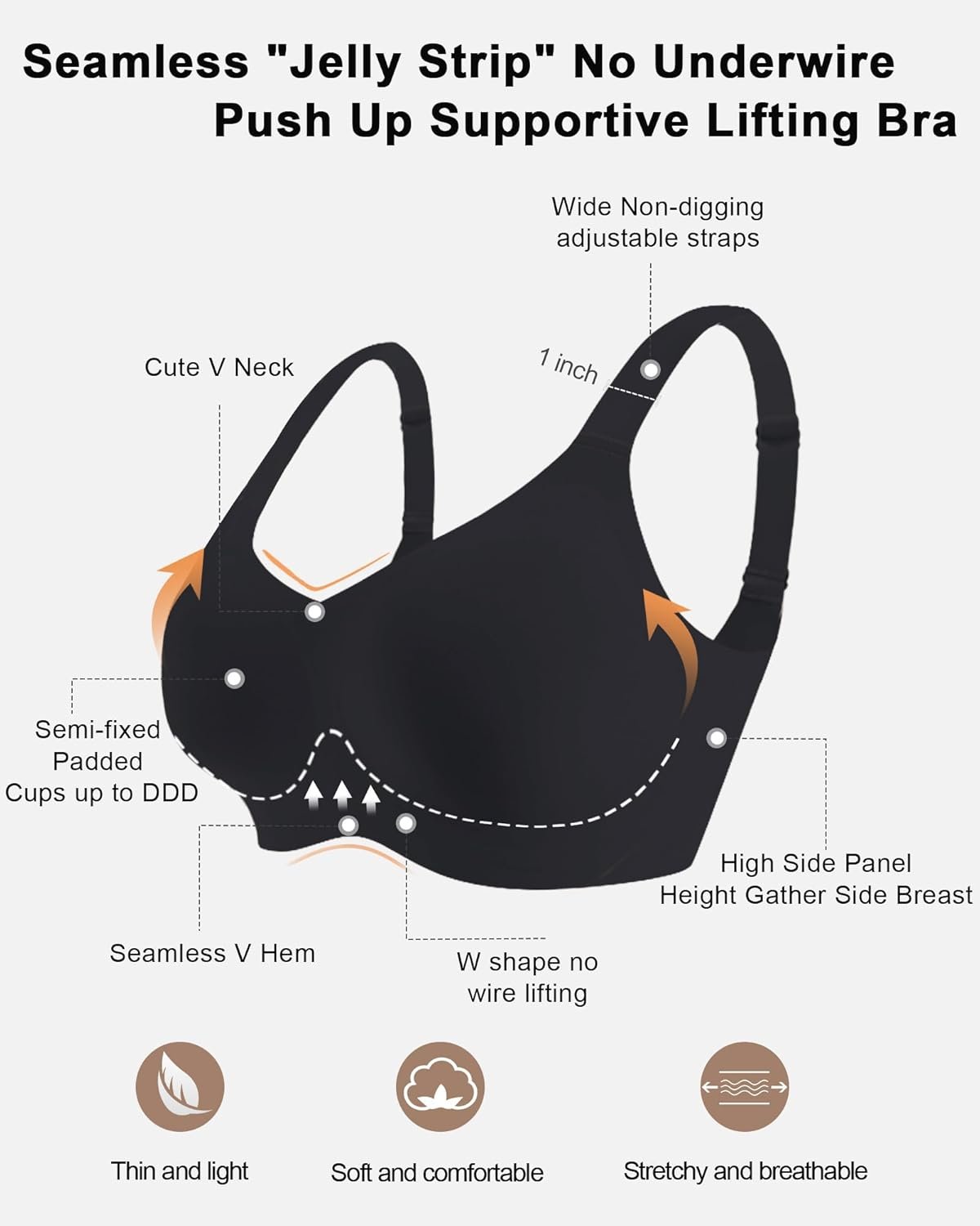 HORISUN Seamless Bras Full Coverage Wireless Push Up Bra for Women No Underwire Comfort V Neck Bralettes with Support - lunas-mystic-emporium.com HORISUN Seamless Bras Full Coverage Wireless Push Up Bra for Women No Underwire Comfort V Neck Bralettes with Support