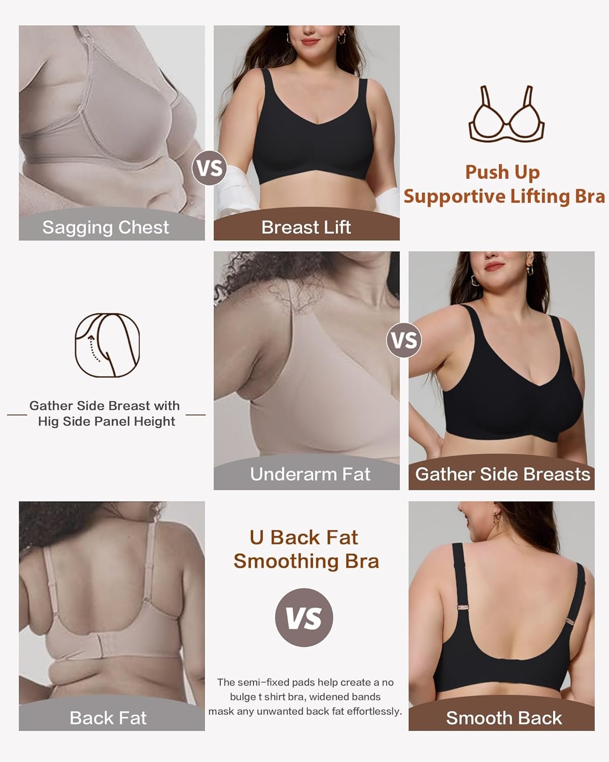 HORISUN Seamless Bras Full Coverage Wireless Push Up Bra for Women No Underwire Comfort V Neck Bralettes with Support - lunas-mystic-emporium.com HORISUN Seamless Bras Full Coverage Wireless Push Up Bra for Women No Underwire Comfort V Neck Bralettes with Support