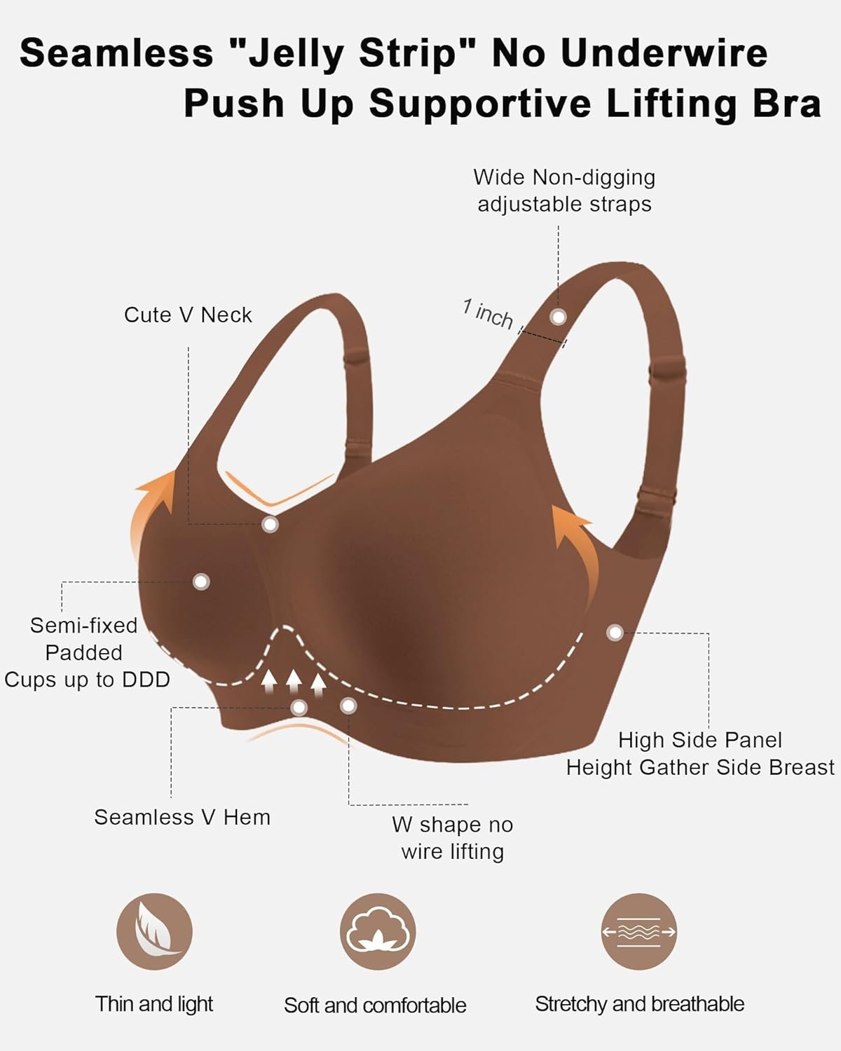 HORISUN Seamless Bras Full Coverage Wireless Push Up Bra for Women No Underwire Comfort V Neck Bralettes with Support - lunas-mystic-emporium.com HORISUN Seamless Bras Full Coverage Wireless Push Up Bra for Women No Underwire Comfort V Neck Bralettes with Support