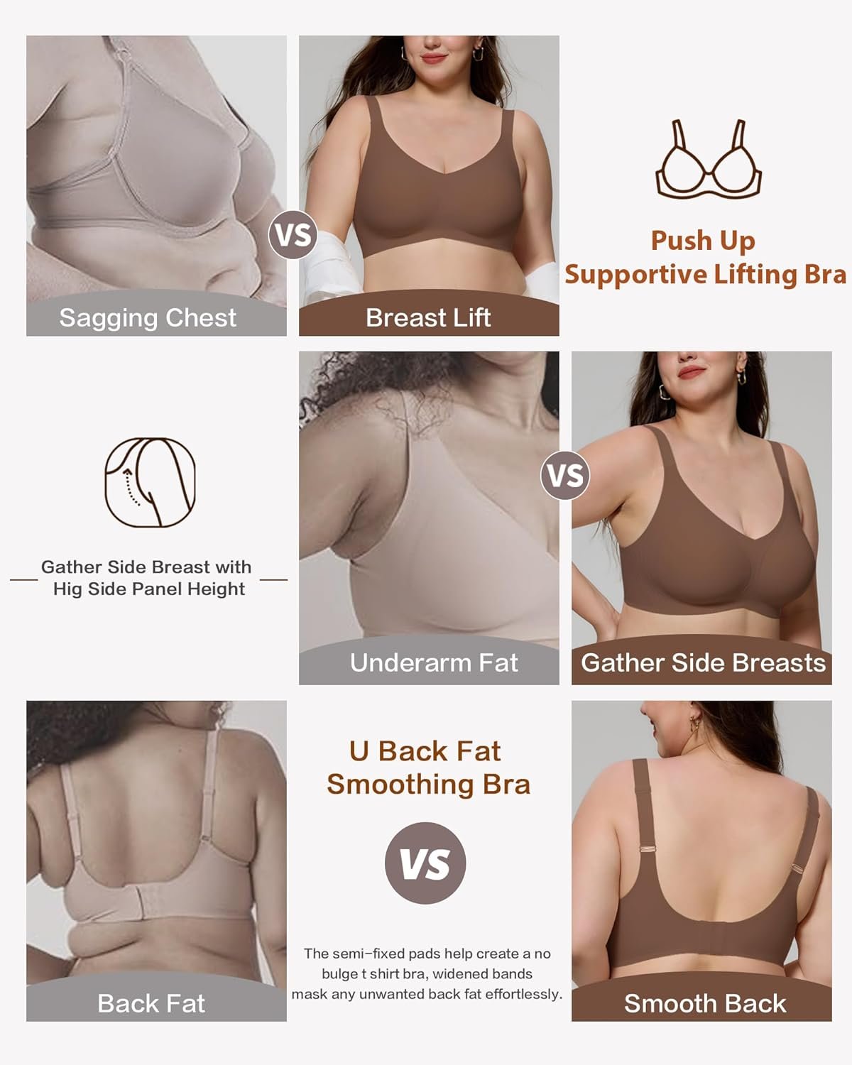 HORISUN Seamless Bras Full Coverage Wireless Push Up Bra for Women No Underwire Comfort V Neck Bralettes with Support - lunas-mystic-emporium.com HORISUN Seamless Bras Full Coverage Wireless Push Up Bra for Women No Underwire Comfort V Neck Bralettes with Support