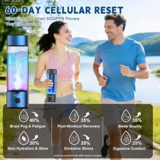 Hydrogen Water Bottle Generator - 2026 Hydrogen Water Machine - 6000 PPB SPE/PEM Tech Glass Hydrohealth Water Bottle for Kidney Health Hydrogen Bottle Gift for Family & Friends...