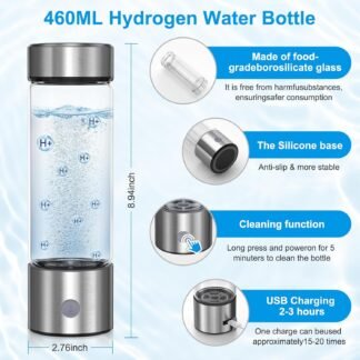 Hydrogen Water Bottle with SPE PEM Technology, 3Min 6000PPB，460ml Portable Hydro Water Machine, Health Care Gifts for Husband, Wife, Family, Friends, Travel（Included Brush）