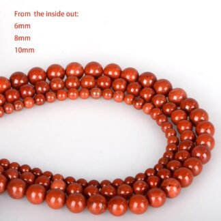 ICAI Beads（Red Jasper） Natural Stone Gemstone Round Loose Beads Crystal Energy Stone Healing Power for Jewelry Making DIY,1 Strand 35-37pcs（10mm）