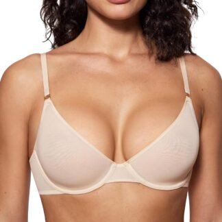 INLYRIC Women's Cosnufy Sheer Balconette Bra Demi Unlined Plunge Mesh See Through Sexy Bras Underwire