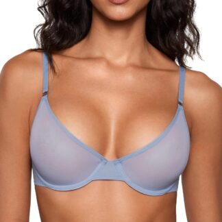 INLYRIC Women's Cosnufy Sheer Balconette Bra Demi Unlined Plunge Mesh See Through Sexy Bras Underwire