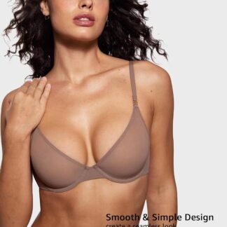INLYRIC Women's Cosnufy Sheer Balconette Bra Demi Unlined Plunge Mesh See Through Sexy Bras Underwire