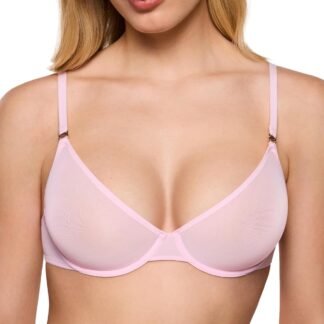 INLYRIC Women's Cosnufy Sheer Balconette Bra Demi Unlined Plunge Mesh See Through Sexy Bras Underwire