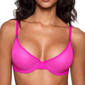 INLYRIC Women's Cosnufy Sheer Balconette Bra Demi Unlined Plunge Mesh See Through Sexy Bras Underwire