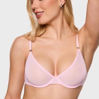 INLYRIC Women's Cosnufy Sheer Balconette Bra Demi Unlined Plunge Mesh See Through Sexy Bras Underwire