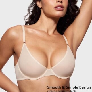INLYRIC Women's Cosnufy Sheer Balconette Bra Demi Unlined Plunge Mesh See Through Sexy Bras Underwire