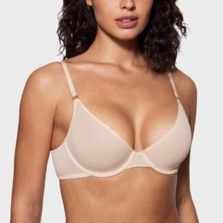 INLYRIC Women's Cosnufy Sheer Balconette Bra Demi Unlined Plunge Mesh See Through Sexy Bras Underwire