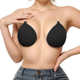 Invisible Adhesive Push-Up Bra Sticky Strapless Bra with Clear Halter Neck Strap for Backless Dresses/Tops