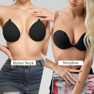 Invisible Adhesive Push-Up Bra Sticky Strapless Bra with Clear Halter Neck Strap for Backless Dresses/Tops