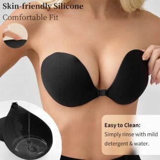 Invisible Adhesive Push-Up Bra Sticky Strapless Bra with Clear Halter Neck Strap for Backless Dresses/Tops