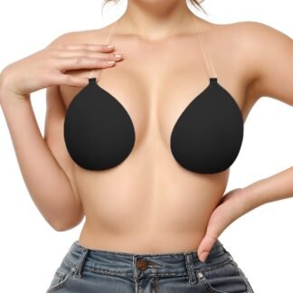 Invisible Adhesive Push-Up Bra Sticky Strapless Bra with Clear Halter Neck Strap for Backless Dresses/Tops