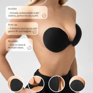Invisible Adhesive Push-Up Bra Sticky Strapless Bra with Clear Halter Neck Strap for Backless Dresses/Tops
