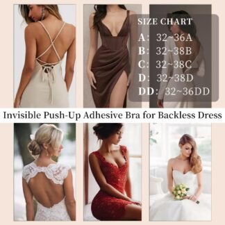 Invisible Adhesive Push-Up Bra Sticky Strapless Bra with Clear Halter Neck Strap for Backless Dresses/Tops