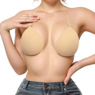 Invisible Adhesive Push-Up Bra Sticky Strapless Bra with Clear Halter Neck Strap for Backless Dresses/Tops