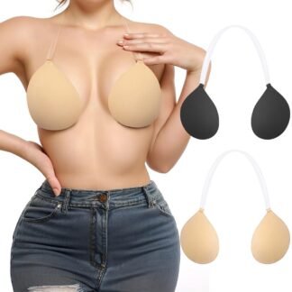 Invisible Adhesive Push-Up Bra Sticky Strapless Bra with Clear Halter Neck Strap for Backless Dresses/Tops