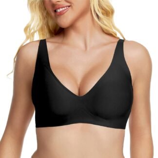 Jelly Wireless Bra Deep V Push Up Seamless T-Shirt Comfortable Plunge No Underwire Bras with Adjustable Straps Everyday Bras