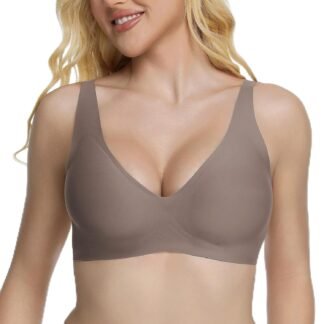 Jelly Wireless Bra Deep V Push Up Seamless T-Shirt Comfortable Plunge No Underwire Bras with Adjustable Straps Everyday Bras