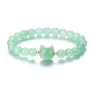Jovivi Crystal Cat Bracelet for Women Men,8mm Natural Stone Beaded Bracelet Protection Healing Crystals Gemstones Stretch Bracelet Cat Jewelry Gifts for Good Luck,Money Attraction