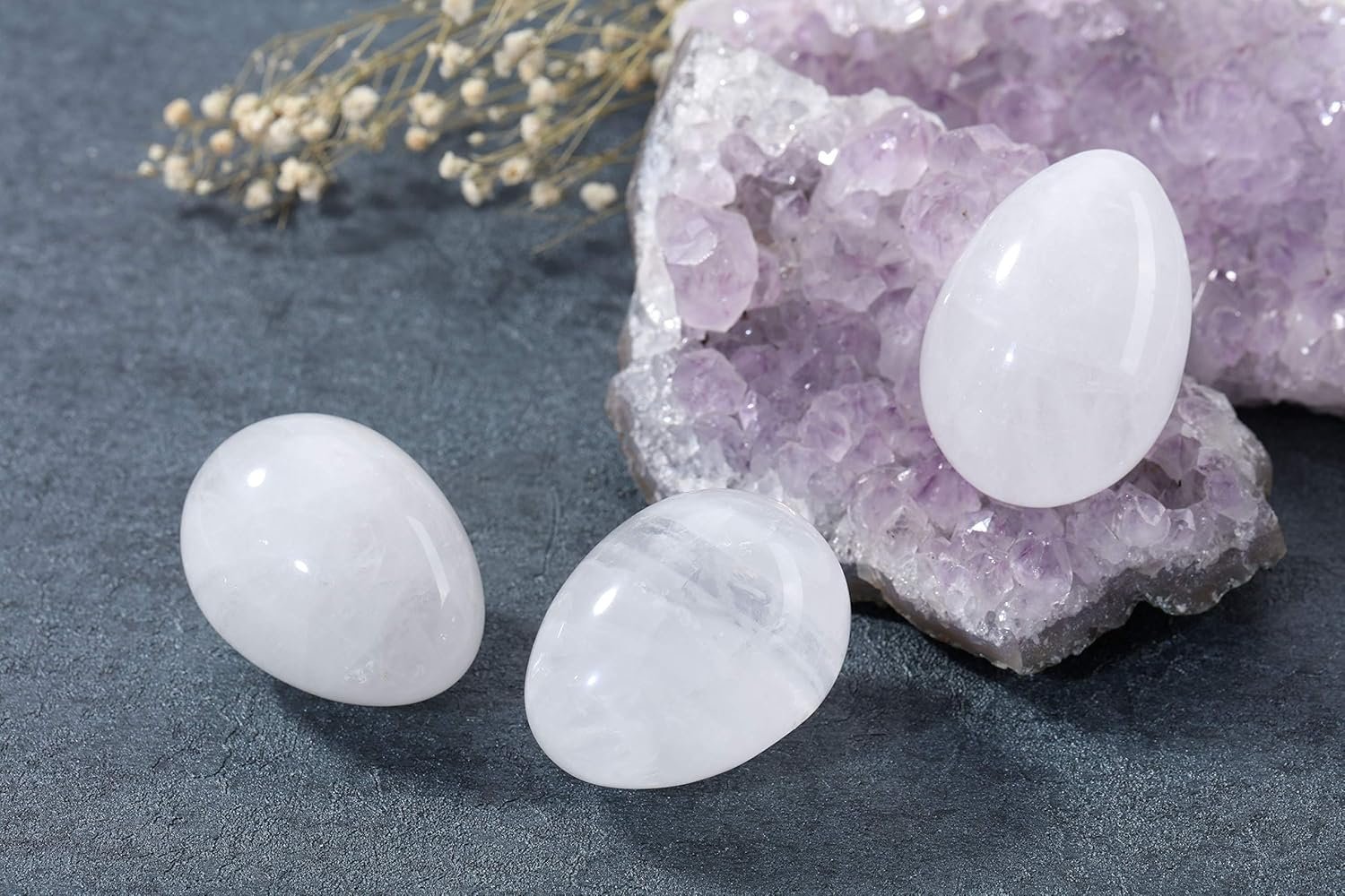 JOVIVI Natural Clear Quartz Egg Sphere Sculpture Reiki Healing Crystal Gemstone Ball Divination Figurine with Acrylic Stand for Home Decoration - lunas-mystic-emporium.com JOVIVI Natural Clear Quartz Egg Sphere Sculpture Reiki Healing Crystal Gemstone Ball Divination Figurine with Acrylic Stand for Home Decoration