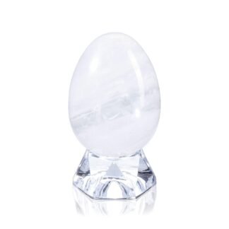 JOVIVI Natural Clear Quartz Egg Sphere Sculpture Reiki Healing Crystal Gemstone Ball Divination Figurine with Acrylic Stand for Home Decoration