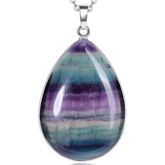 Jovivi Rainbow Fluorite Crystal Teardrop Pendant Necklace Natural Healing Stone Reiki Quartz Gemstone Necklace Jewelry for Women Men