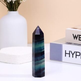 Jovivi Rainbow Fluorite Healing Crystal Wands,3.5"-4" Natural Polished Hexagonal Point Chakra Crystal Wand for Reiki Energy Meditation Stone Home Decor Collection Gift 1PC