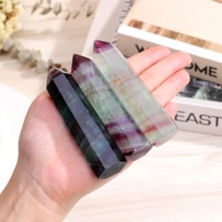 Jovivi Rainbow Fluorite Healing Crystal Wands,3.5"-4" Natural Polished Hexagonal Point Chakra Crystal Wand for Reiki Energy Meditation Stone Home Decor Collection Gift 1PC