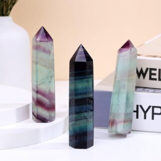 Jovivi Rainbow Fluorite Healing Crystal Wands,3.5"-4" Natural Polished Hexagonal Point Chakra Crystal Wand for Reiki Energy Meditation Stone Home Decor Collection Gift 1PC