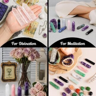 Jovivi Rainbow Fluorite Healing Crystal Wands,3.5"-4" Natural Polished Hexagonal Point Chakra Crystal Wand for Reiki Energy Meditation Stone Home Decor Collection Gift 1PC